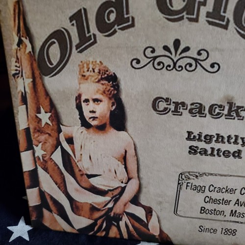VINTAGE PRIMITIVE COLONIAL AMERICANA JULY 4TH USA FLAG GLORY CRACKERS GIRL SIGN - Picture 4 of 9