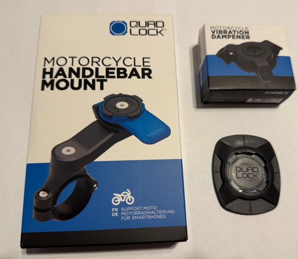 QUAD LOCK Phone Motorcycle Handlebar Mount + Vibration Dampener + Adapter NEW - Image 2 of 4