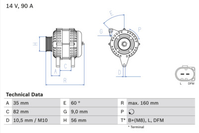 Bosch 0 986 044 300 Alternator for, Audi, Skoda, VW, VW (SVW)