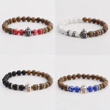 Men's 8MM Helmet Beaded Wooden Lava Rock Stretch Yoga Reiki Women Men Bracelets