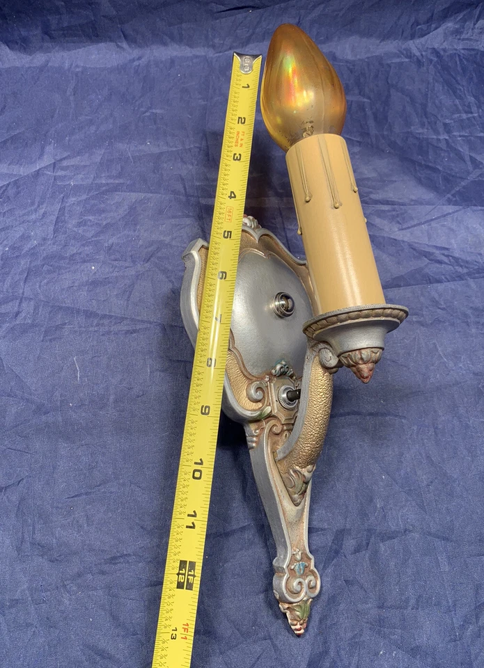 Par de apliques antiguos policromados “Riddle” pared Art Deco cableados 123B Foto 2 de 4