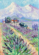 French Lavender Landscape – 12x8 Impasto Painting of Provence & Mountains