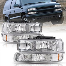Chrome Headlights W Bumper Light For 99-02 Chevy Silverado 00-06 Tahoe Suburban