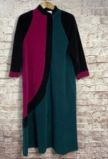 Vanity Fair housecoat size small Color block Robe 70’s 80’s Black Pink Green