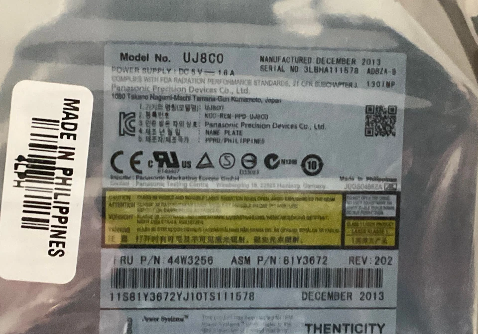 PANASONIC Model UJ8C0 SATA CD-RW DVD-ROM DRIVE / IBM FRU 44V4220 44W3256 - Image 2 of 4