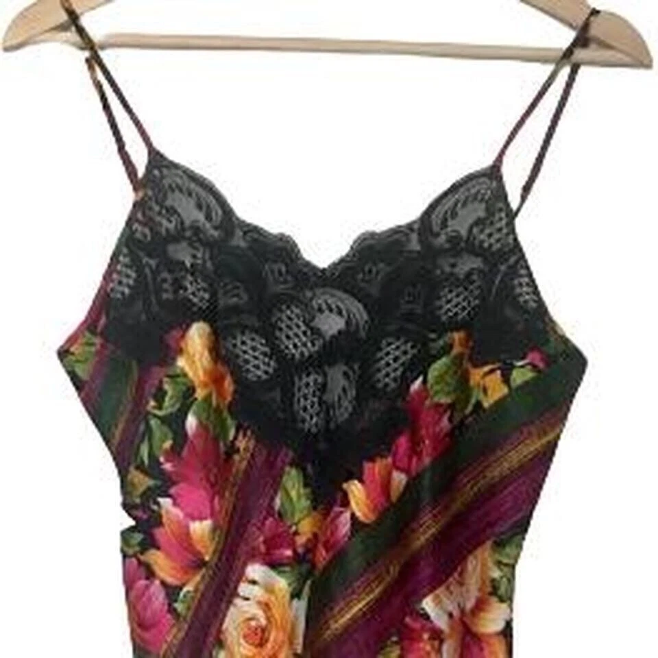 UNDERCOVER Abito vintage anni 80 Victoria’s Secret etichetta oro floreale slip nero pizzo raso taglia M