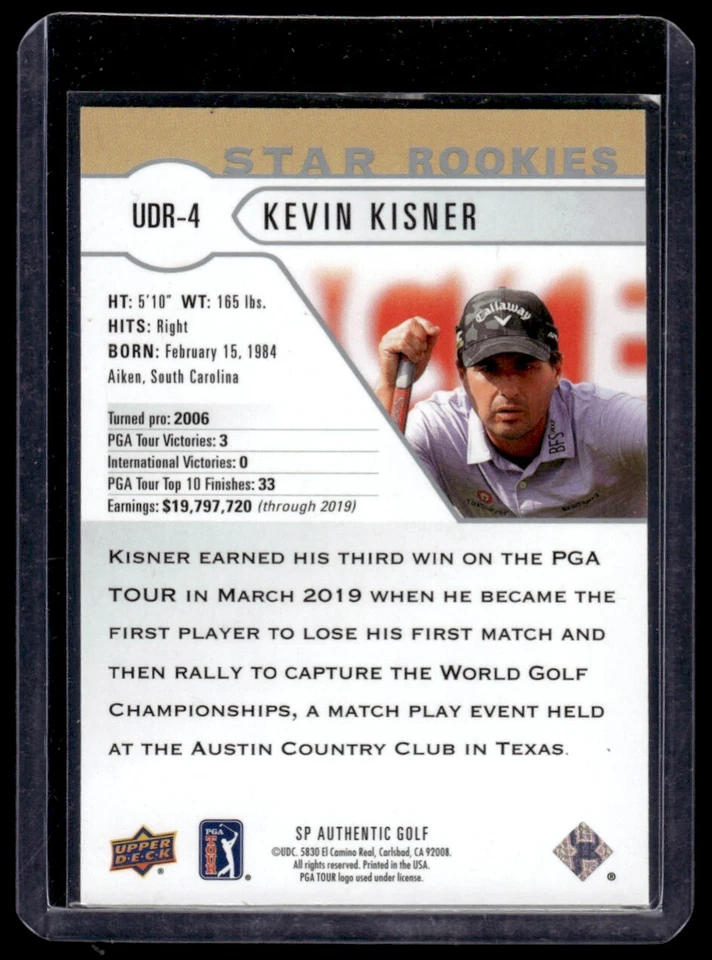 2021 SP Authentic Golf Star Rookies Kevin Kisner Rookie #UDR-4 - Image 2 of 2