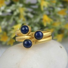 Lapis Lazuli Asymmetrical Ring 18k Gold Plated Three Stone Adjustable Ring