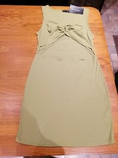 Prettylittlething Khaki Plunge Strap Waist Rib Body on Dress. Size 16.