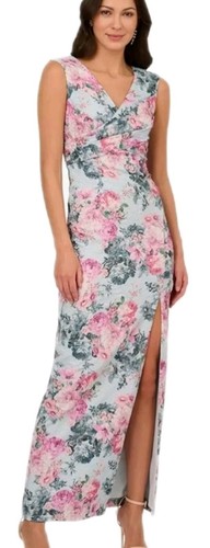 Adrianna Papell pink floral jacquard shimmer sleeveless formal gown 8 NWT