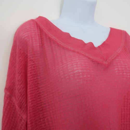 We the Free Balloon Sleeve Top Medium Pink Long Sleeve Sheer Knit V Neck Dolman - Picture 3 of 12