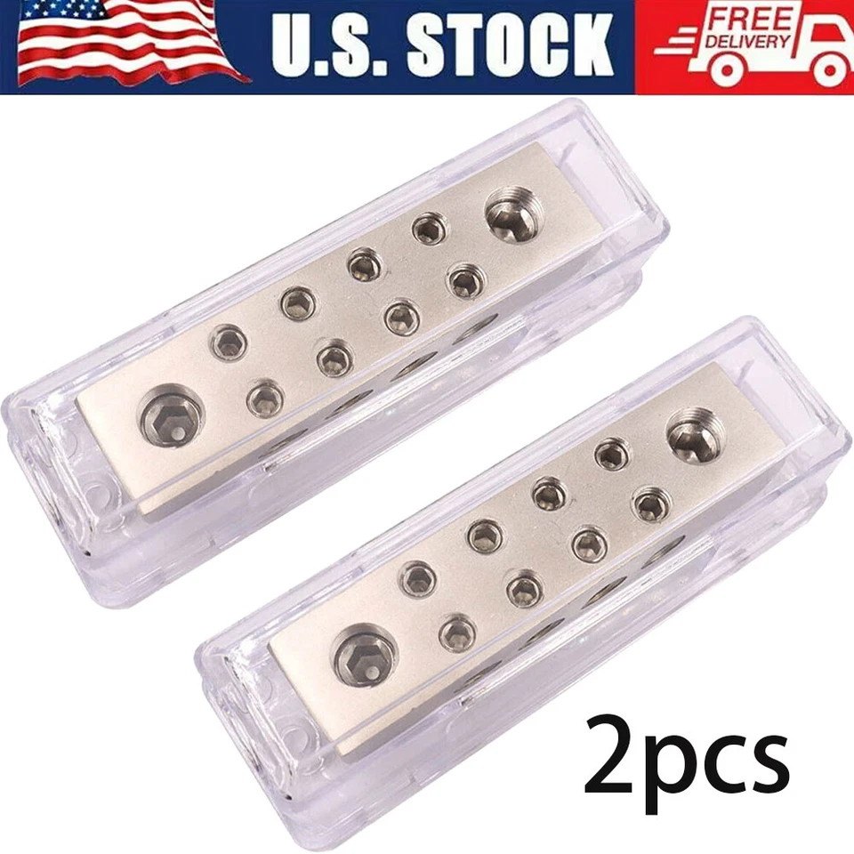 A4A 0/2 Gauge To 8 X 8 Gauge Power/Ground Distribution Block Brass 2pcs - Image 3 of 4