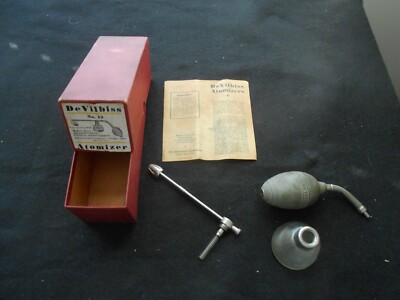 VTG DeVilbiss NO.15 GLASS NOSE & THROAT SPRAYER ATOMIZER w/BOX & DIRECTIONS