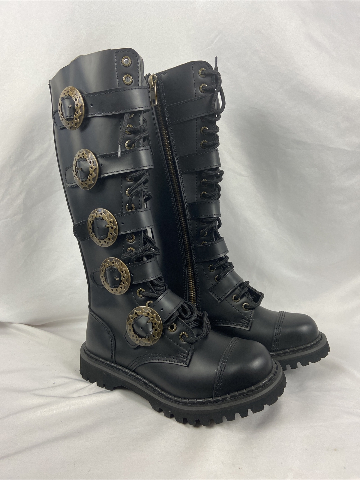 Black Leather Calf Combat Boots | eBay
