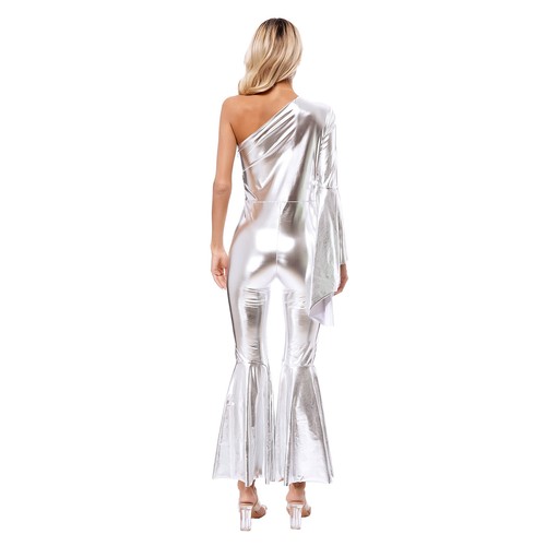Damen Disco ausgestellt Overall Kostüm Retro Hippie Tanz Bodycon Strampler - Bild 13 von 40