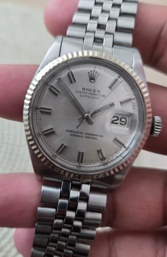 Rare Rolex Datejust 1601 Silver Jubilee Bracelet with Silver Wideboy Dial