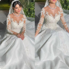 Illusion Ball Gown Wedding Dresses Lace Beading Appliques V-Neck New Design