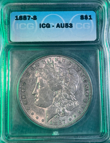 1887-S Morgan Silver Dollar $1 about unc almost uncirculated AU graded ICG AU53