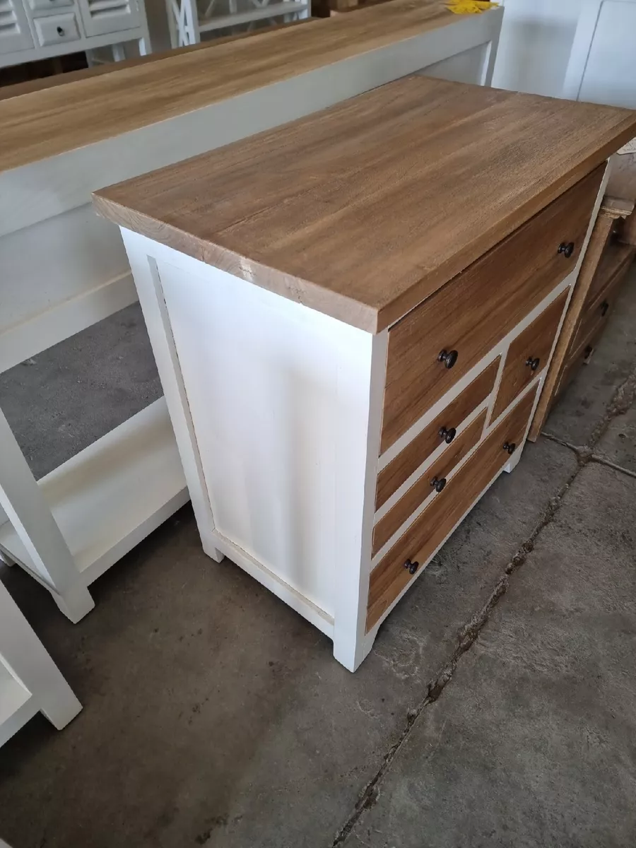 White and Natural timber rustic chest of drawers tallboy storage 75x45x80