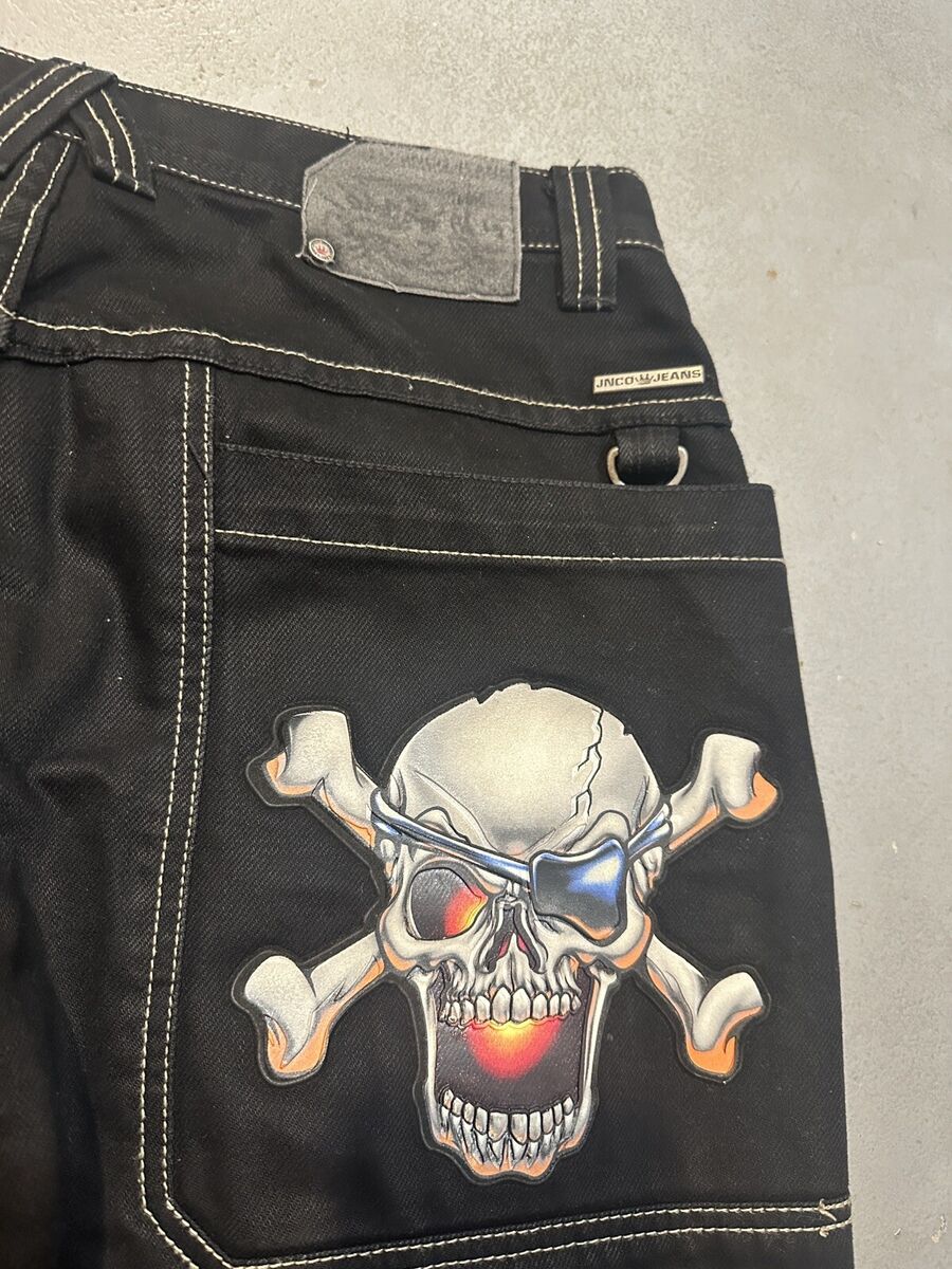 Vintage Y2K JNCO Jeans Skull 33x32 Wide Leg Black Denim 90s Vintage Y2K JNCO Jeans Skull 33x32 Wide Leg Black Denim 90s