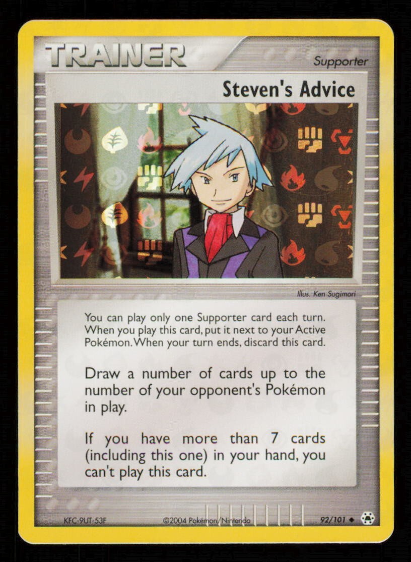 Pokemon Card Steven's Advice 92/101 Reverse Holo EX Hidden Legends Foil 2004 NM