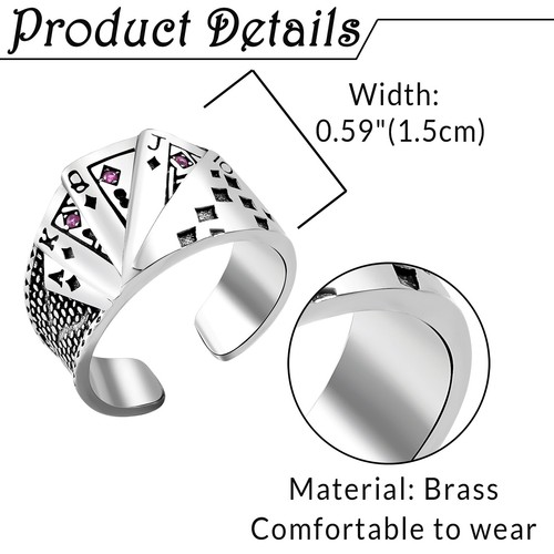 Mens Biker Casino Poker Card Lucky Open Ring Brass Cocktail Statement Band #8-11 - Picture 3 of 15
