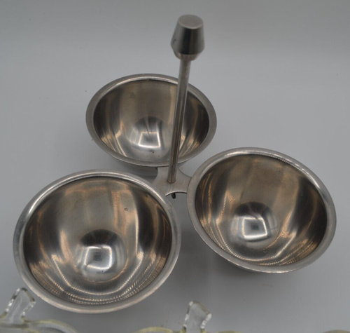 MCM Glasbake Stainless Steel Three Compartment with Glass Inserts Condiment Set - Picture 5 of 12