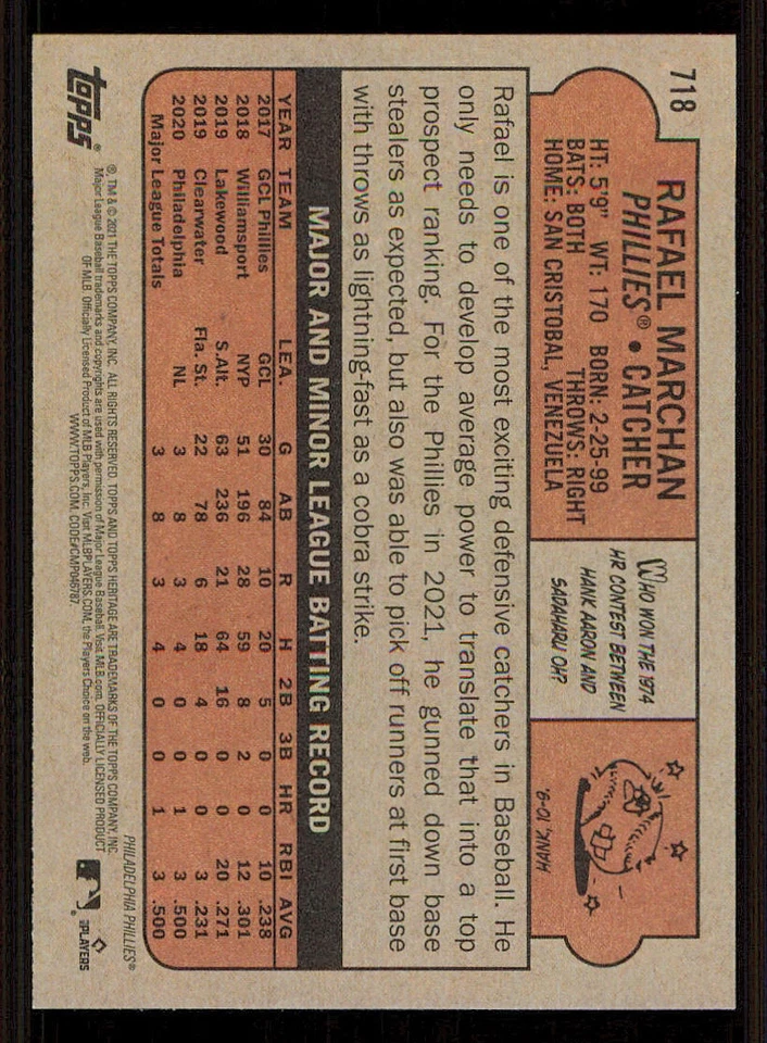 2021 Topps Heritage #718 Rafael Marchan SP Rookie - Image 2 of 2