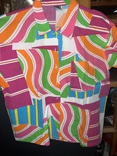 vtg 80's 90  s C'EST JOLI By Laura Mom L Geometric Swoops Stripe Shirt Pink