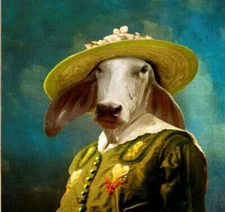 ZOPT0238 100% Handmade Painted Cattle With Hat Oil Painting Art On Canvas