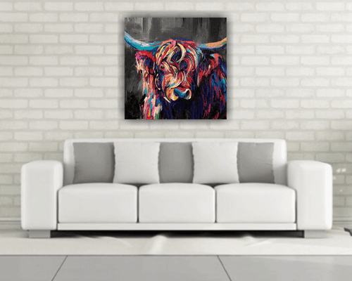 Kuh Leinwand Wandkunst bedruckt gestreckt über massives Kieferngestell verschiedene Größen - Bild 3 von 5