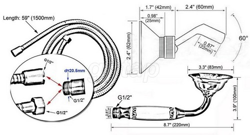 Gold Color Brass Bathroom Hand-held Shower Head & 1.5m Shower Hose & Bracket - Picture 4 of 7