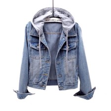 Women Hooded Top Denim Jacket Jeans Casual Long Sleeve Coat Hoodies Outwear