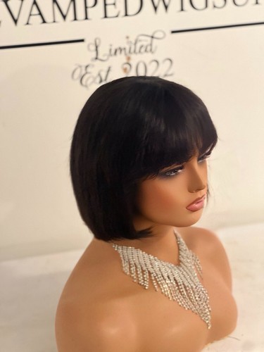 Wigs With Bangs Human Hair Wig Lace Part 8inch Brazilian Hair Bangs Unit 2 - Picture 6 of 9