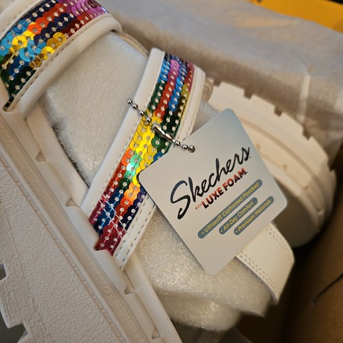 SKECHERS Jammers Triple Rainbow sparkly sequin fisherman platform sandals - Picture 5 of 9