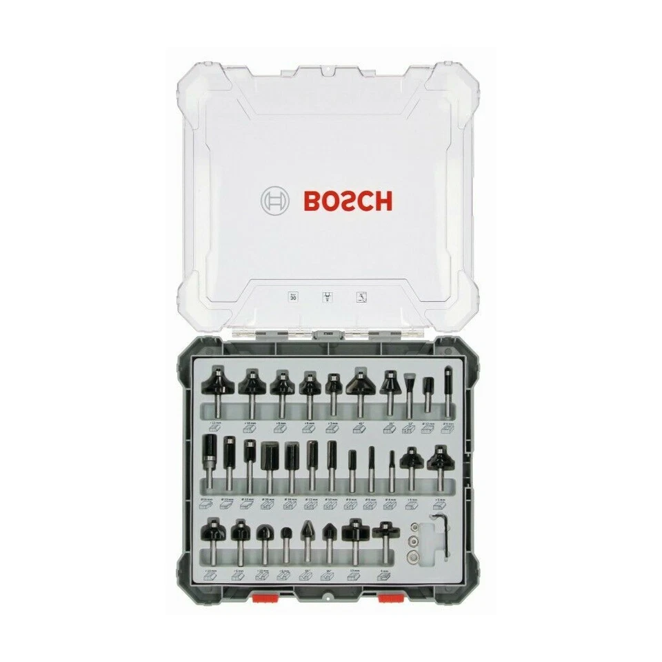 Bosch Fräser-Set 30-teilig 8mm Schaft 2607017475 Nutfräser Bündigfräser etc. - Bild 2 von 3