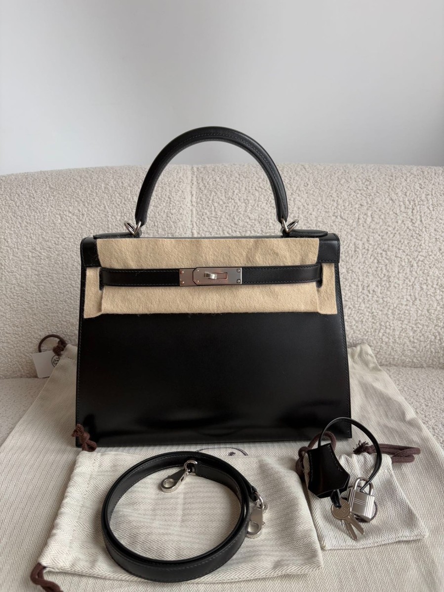 HERMES 空き箱　ケリー28 Hermes Kelly28 Black Box Leather Palladium Hardware W Stamp | eBay