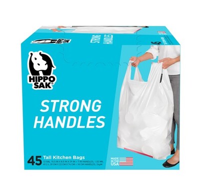 Hippo Sak - Kitchen Trash Bags 13 Gallon - 45 Count (Pack of 1), White 