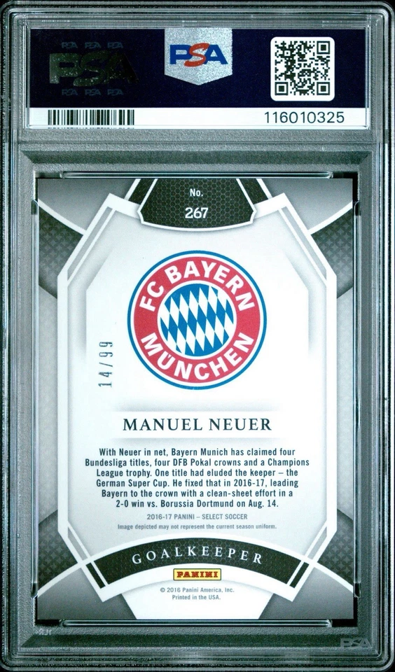 2016 Panini Select #267 Manuel Neuer White Prizm /99 PSA 10 (Pop 2) - Bild 2 von 2