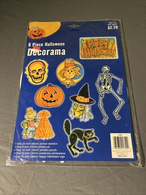 NOS Vintage Beistle Halloween Decorama 8-Pieces Paper Die Cut NEW SEALED Decor