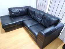 Black Real Leather Corner Chaise Sofa 4 Seater Modern 210x170x60cm [Coventry]