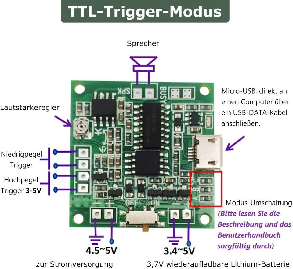 Sound Modul Tastensteuerung 8M Programmierbare MP3 WAV Musik Player Platine mit - Bild 4 von 4