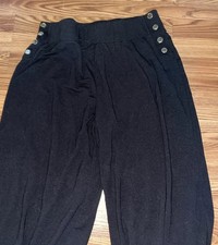 Halston Wide Leg Pants Womens Size L Black Knit Flared Stretch Flowy Trousers