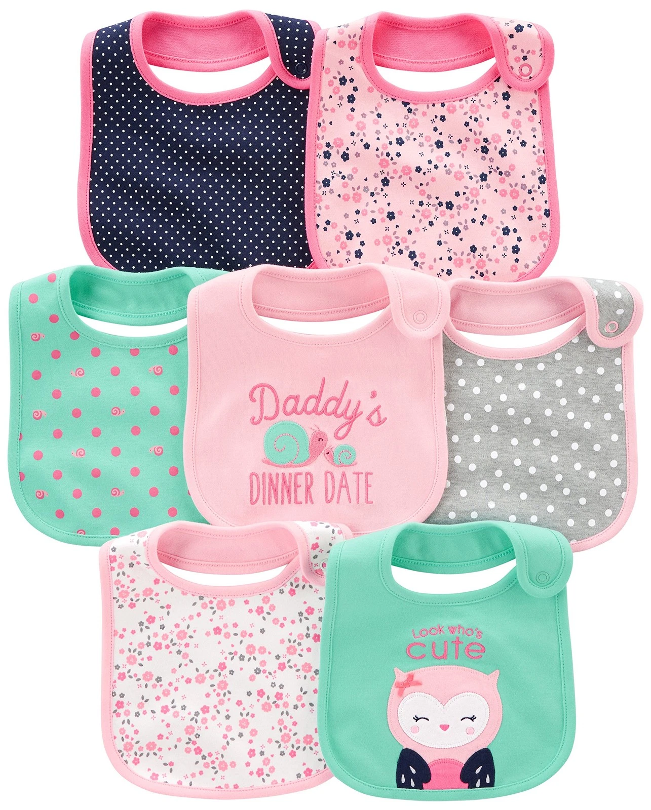 Simple Joys Baby Girl's 7 pack teething bib Accessory, Pink/Mint, One Size