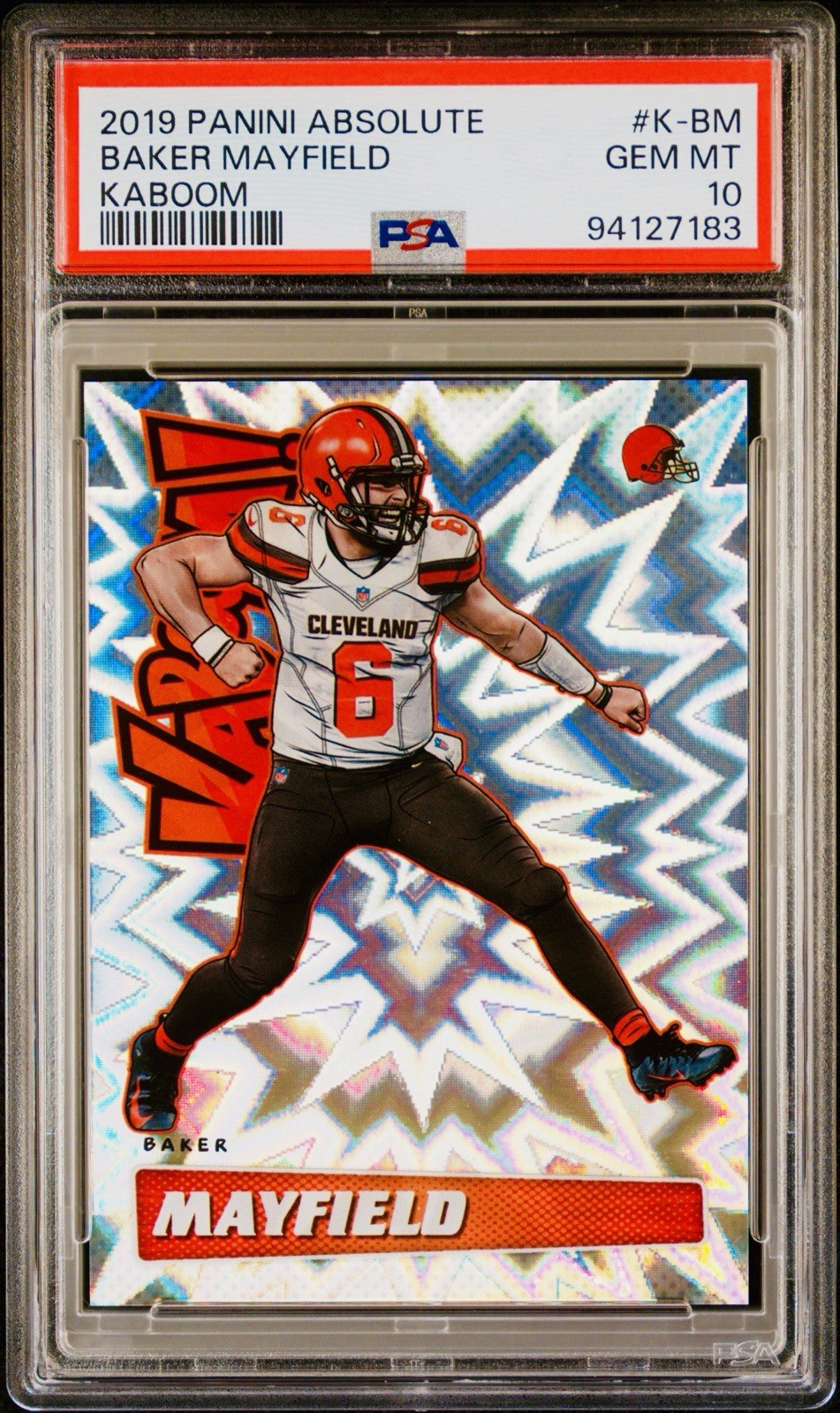 2019 Baker Mayfield Panini Absolute Kaboom Vertical Holo PSA 10 #K-BM KABOOM! SP