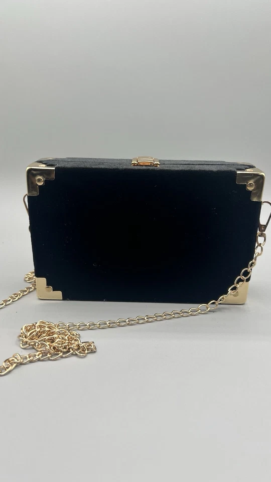 Bolso de Noche Little Dipper Negro Dorado Terciopelo Celestial Bordado Cadena Dorada 5x8 Foto 4 de 4