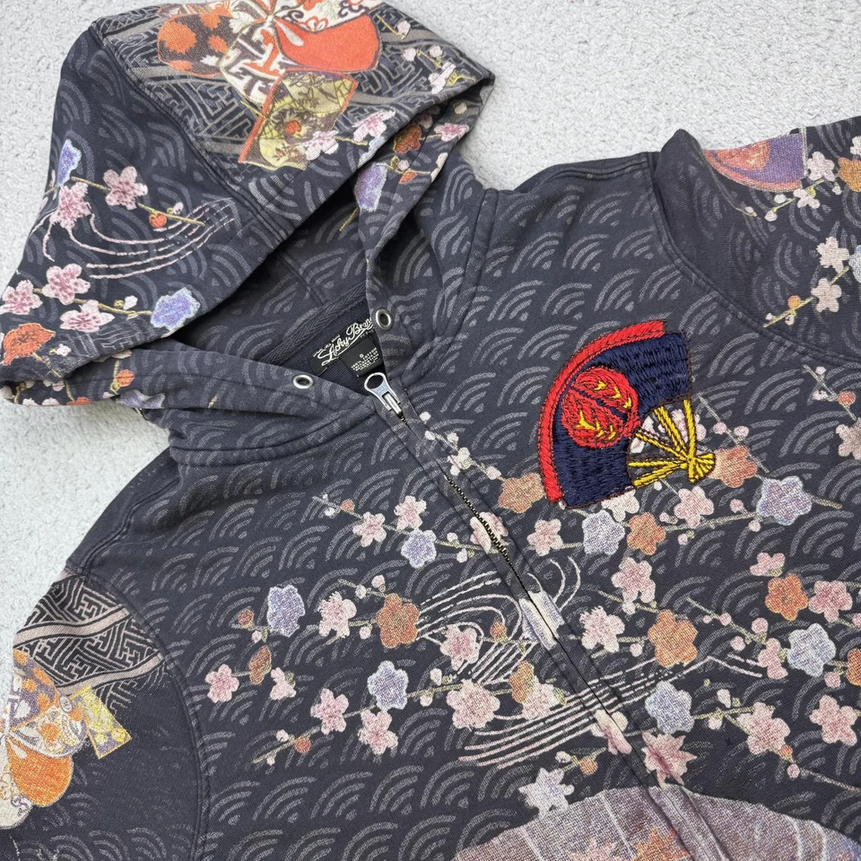Sudadera con capucha vintage Lucky Brand para mujer pequeña multicolor cremallera completa geisha Y2K arte japonés Foto 2 de 4