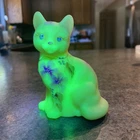 Fenton Burmese Glass Cat Hand Painted, Signed S Stephens Limited Edition #1782