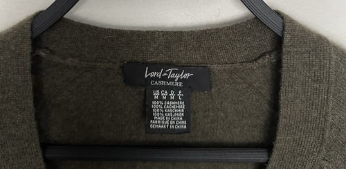 Lord Taylor 100% Cashmere V Neck Button Cardigan Sweater Size M Olive Green - Picture 4 of 5