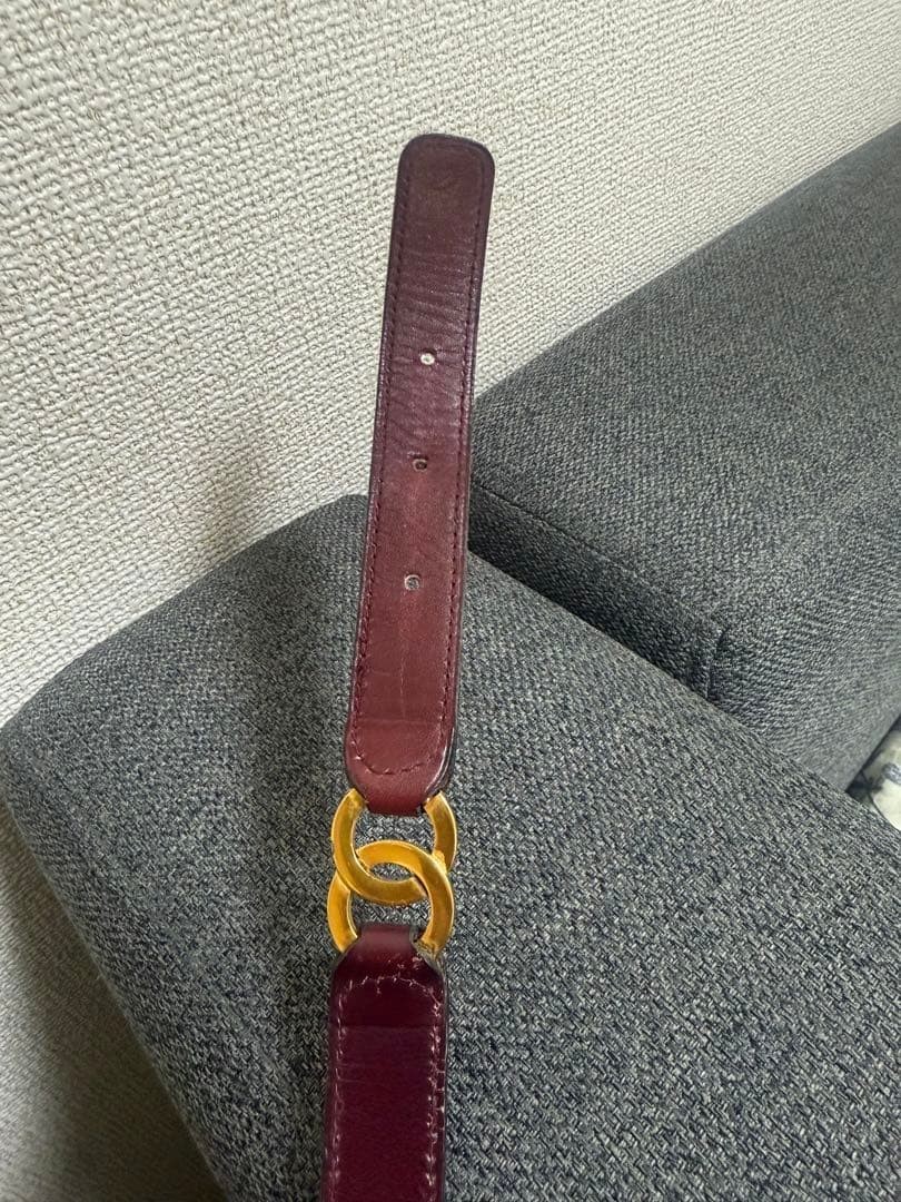 Authentic CHANEL Coco Mark Chain Belt Ribbon Belt Leather Maroon Ladies France CHANEL Belt Burgundy Leather Coco Mark gold buckle Shipped  main image 4